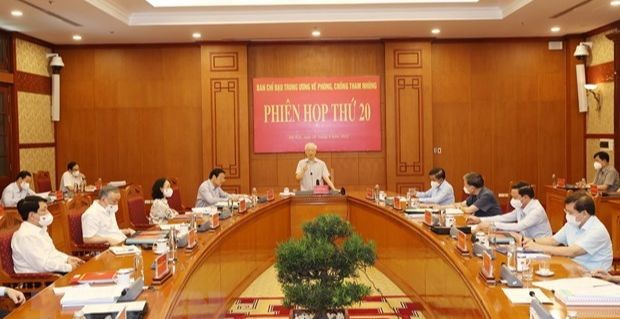 Tổng Bí thư Nguyễn Phú Trọng phát biểu tại Phiên họp thứ 20 của Ban Chỉ đạo Trung ương về phòng, chống tham nhũng. (Ảnh: TTXVN)